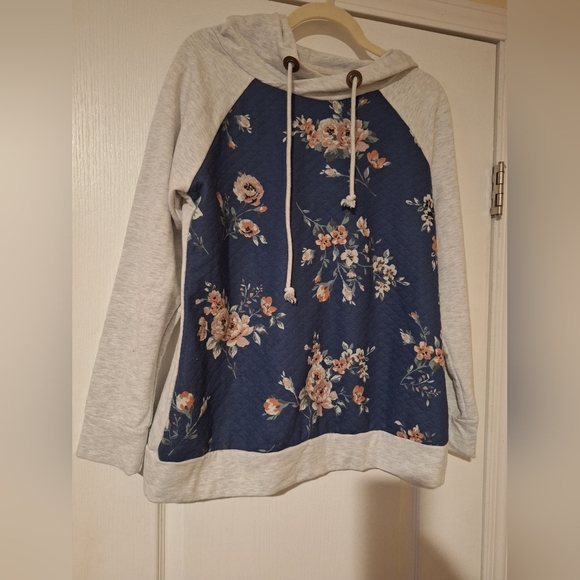 Women's Hooded Sweatshirt‎ Floral Grey Size Medium - Picture 1 of 3